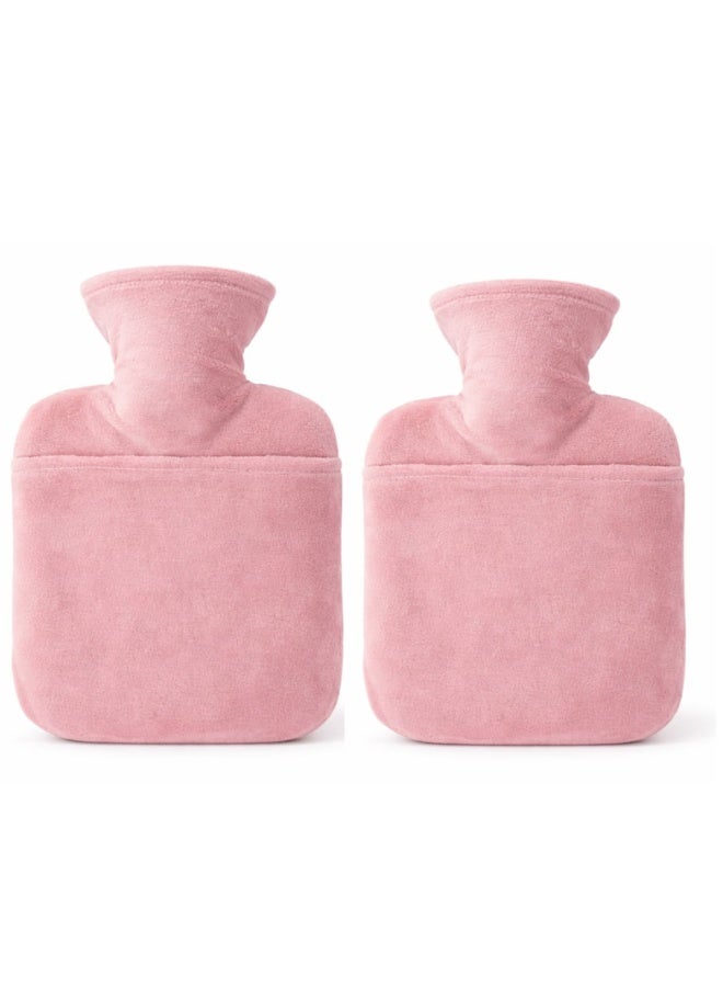 عبوتان من قرب الماء الساخن مع غطاء مخملي ناعم - أكياس ماء ساخن قابلة لإعادة الاستخدام سعة 500 مل مانعة للتسرب لتخفيف الآلام، وتقلصات الدورة الشهرية، وعلاج آلام الظهر والعضلات، والتدفئة في فصل الشتاء - Image 3